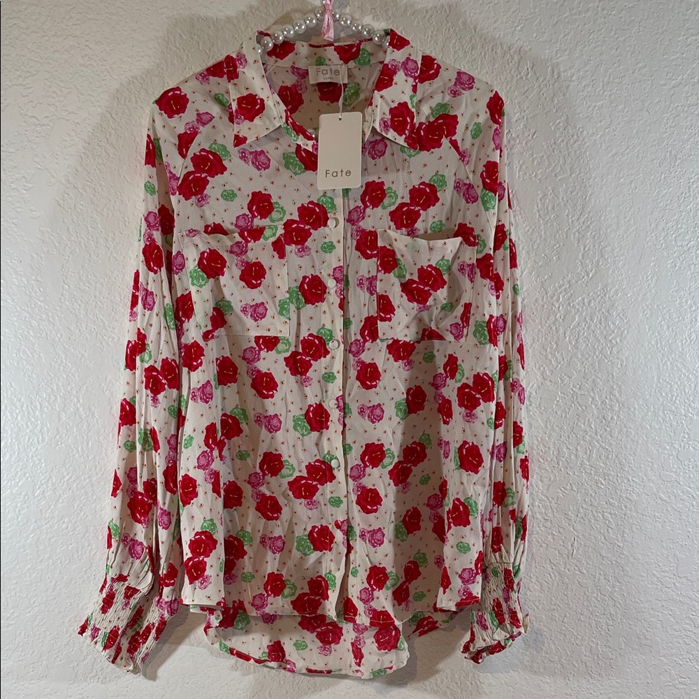 FATE The Alessandro Floral Blouse Long Sleeve Size Large NEW - Picture 4 of 16